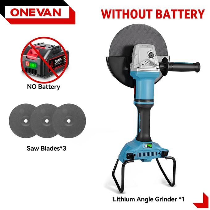 ONEVAN Meuleuse d'angle électrique sans balais 180MM Vitesse variable M14 Machine à découper Outil de travail du bois pour batterie Makita 18v Broche Without Battery