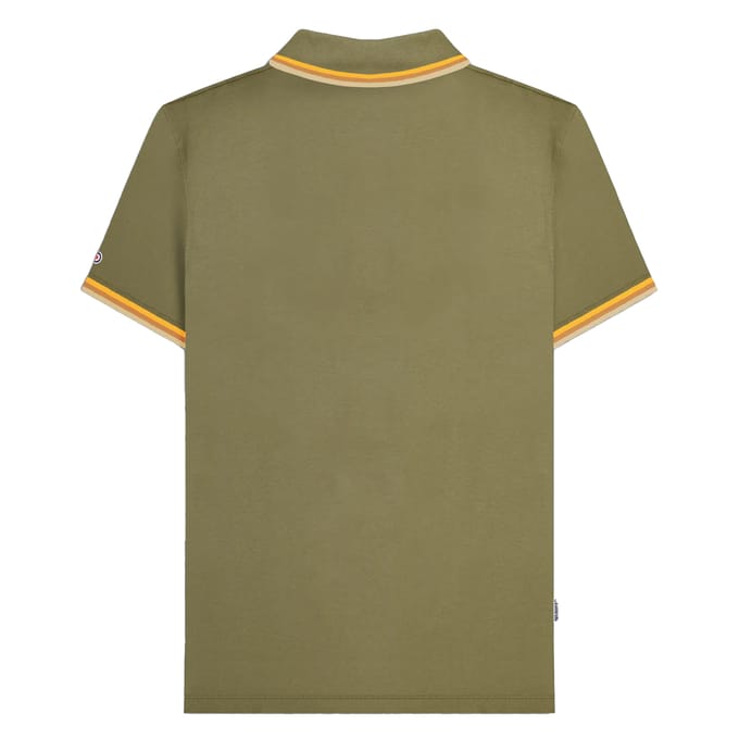 Lambretta Herenpoloshirt met drie punten (Kaki Groen/Tabak/Crème)