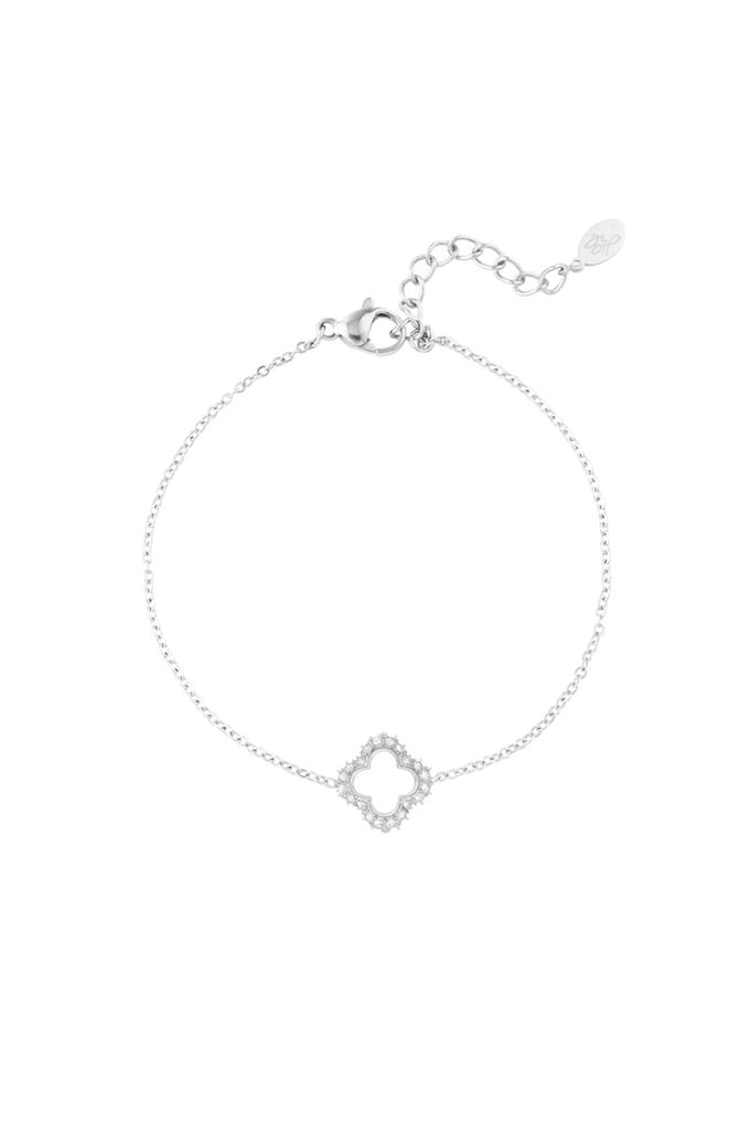 Bijoutheek Armband (Sieraad) Open Klaver Stenen Zilver