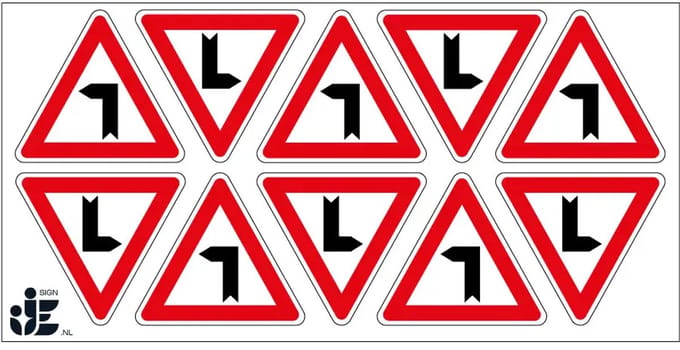 Haakse bocht links sticker | 5 cm - 10 stuks per vel