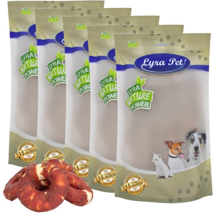 1 - 10 kg Lyra Pet® kauwringen met reepjes eendenborst