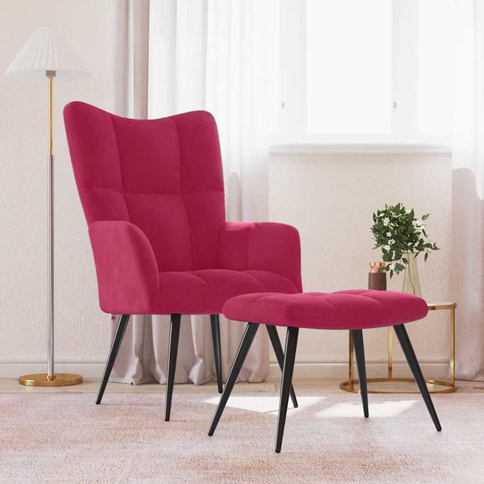 vidaXL - Relaxstoel - met - voetenbank - fluweel - wijnrood