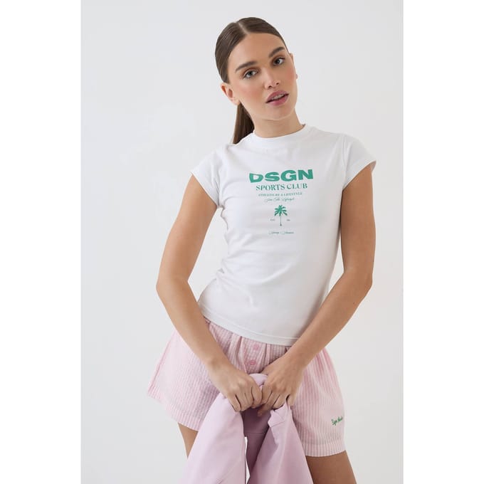 Dames Dsgn Studio T-shirt Met Palmboomprint En Getailleerde Pasvorm | Wit | Maat: XS