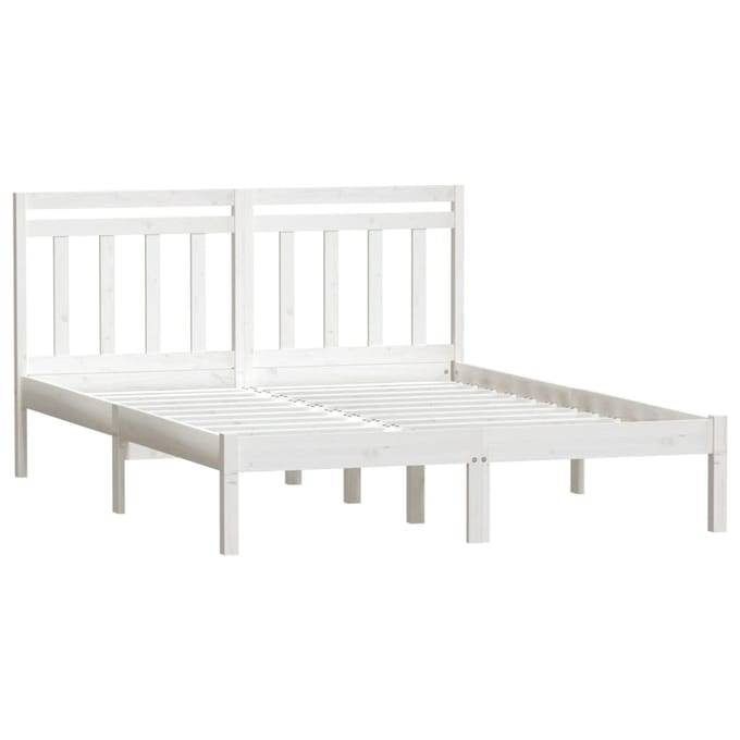 vidaXL - Bedframe - massief - hout - wit - 135x190 - cm