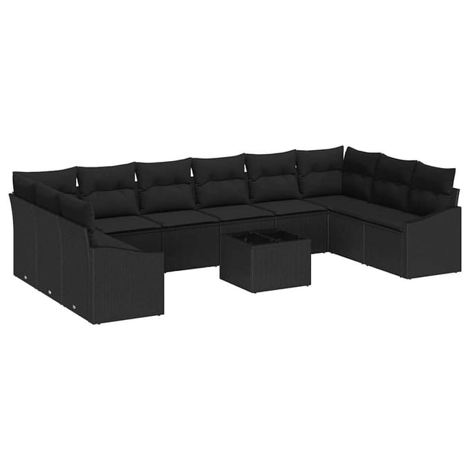 vidaXL - Tuinbank - Set - 11 - st - Zwart - poly - rattan