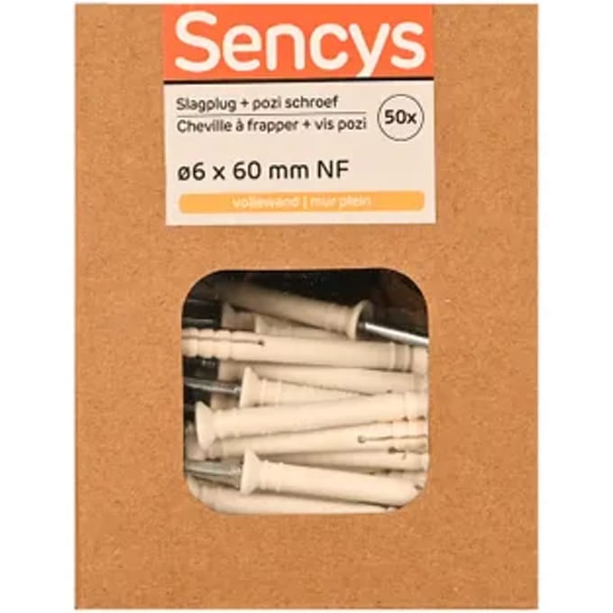 Sencys Slagplug Nylon - Diam. 6x60mm - 50 Stuks