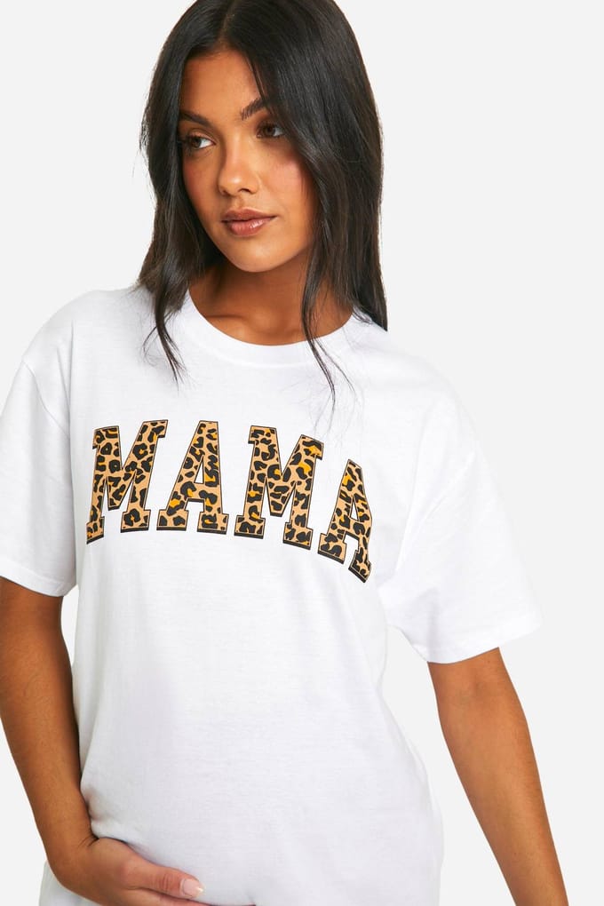 boohoo Dames Zwangerschaps Mama Luipaardprint Oversized T-shirt | Wit | Maat: 36