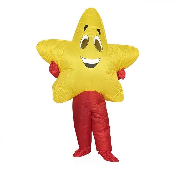 Carnaval opblaasbaar kostuum, vijfster 150-190cm geel