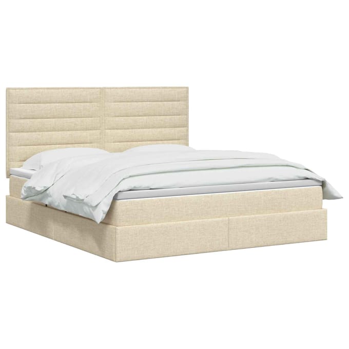 vidaXL - Opslag - bed - met - matras - met - opslag - Crèmekleurig - 140 - x - 200 - cm - Stof
