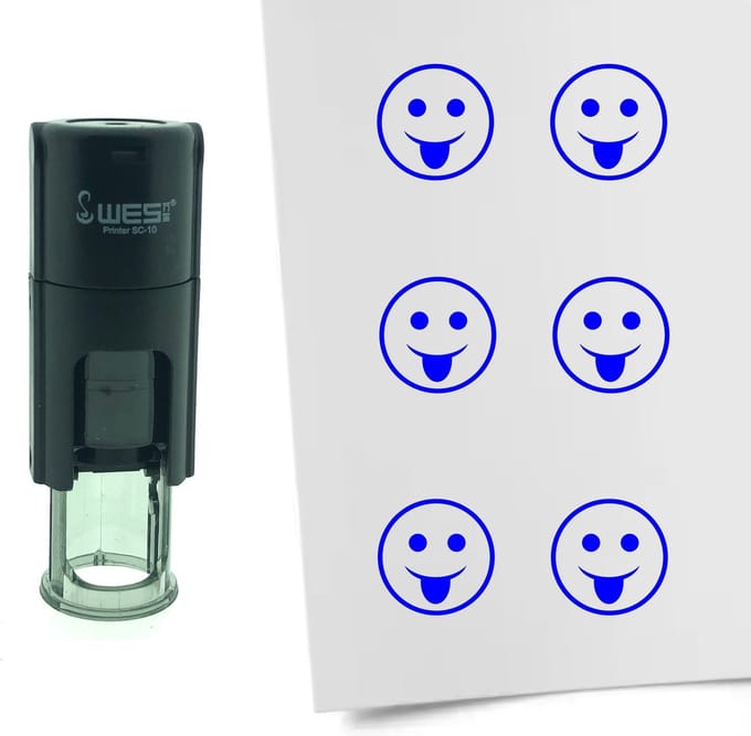 CombiCraft Stempel Smiley Grappig 10mm rond - Blauwe inkt