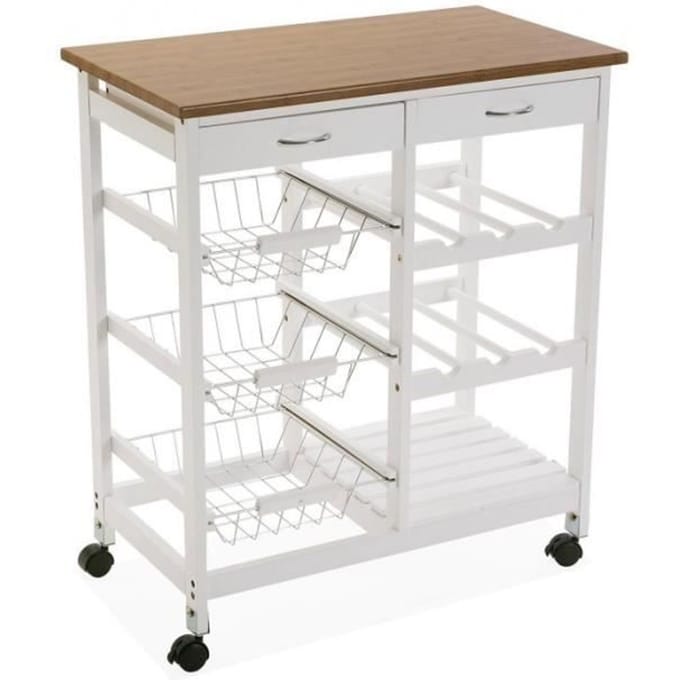 Chariot de cuisine avec roues Stamford - Rangement de cuisine en Bois - Blanc - Versa
