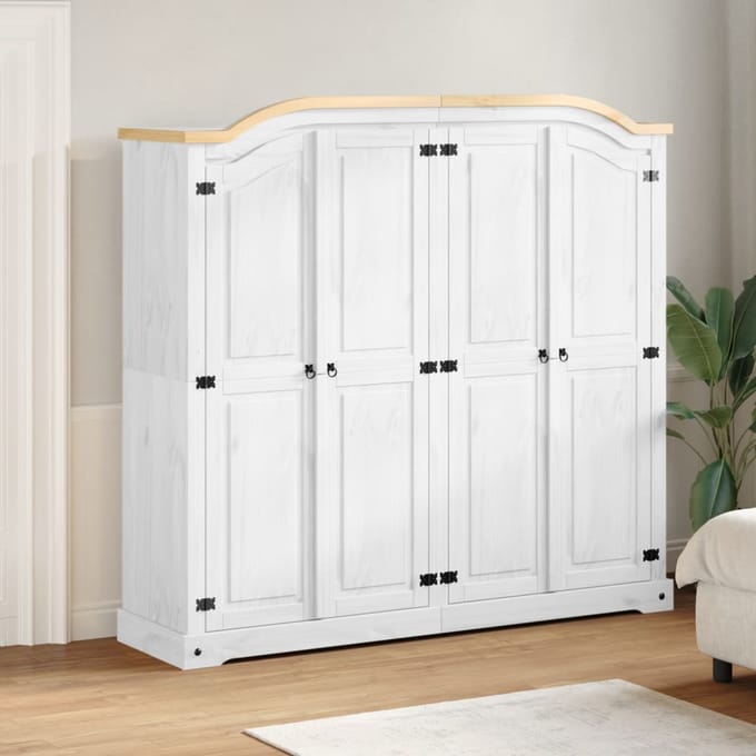 vidaXL - Kledingkast - Corona - wit - 194x52x186 - cm - massief - grenenhout