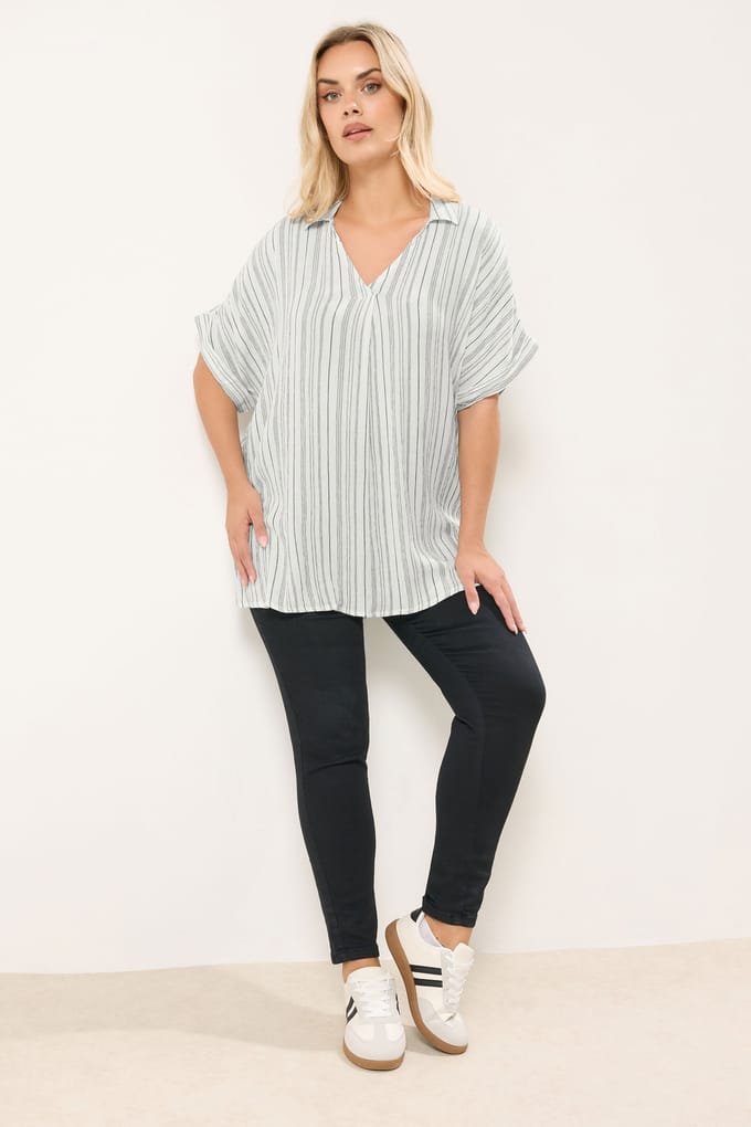 Yours Witte Gestreepte Metallic Blouse Size 46
