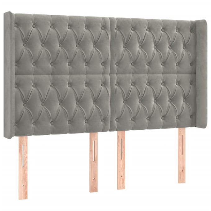 vidaXL - Hoofdbord - LED - 163x16x118/128 - cm - fluweel - lichtgrijs