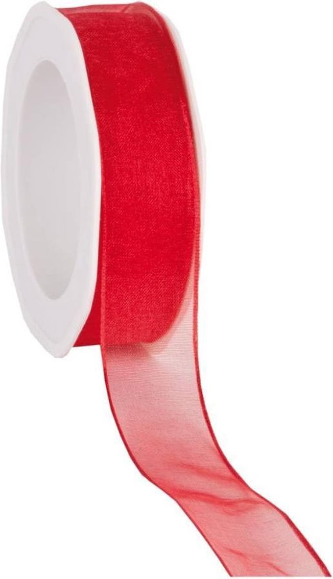 Wired organzalint Rood – 25 mm × 20 m – Organza