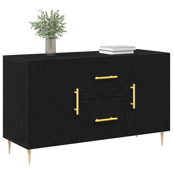 vidaXL - Dressoir - Zwart - Eiken - 100 - x - 36 - x - 60 - cm - Bewerkt - hout