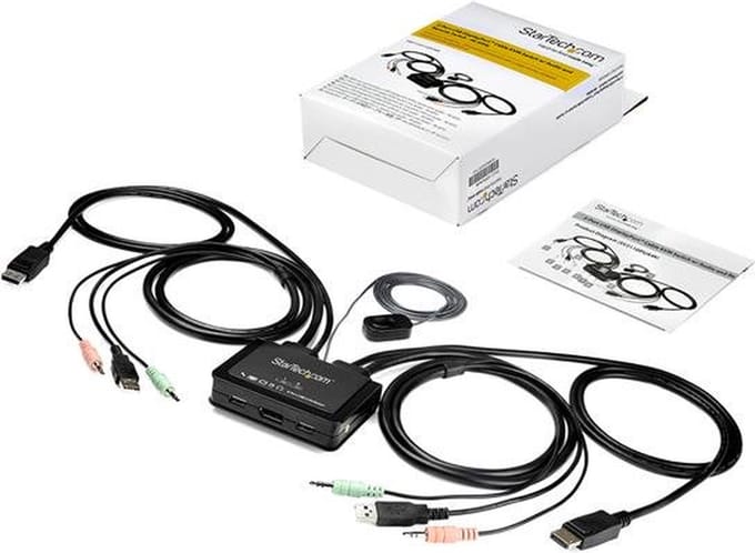 StarTech.com 2 Port USB 4K60Hz DisplayPort KVM Switch with Built-In Cables - KVM / audio switch - 2 ports