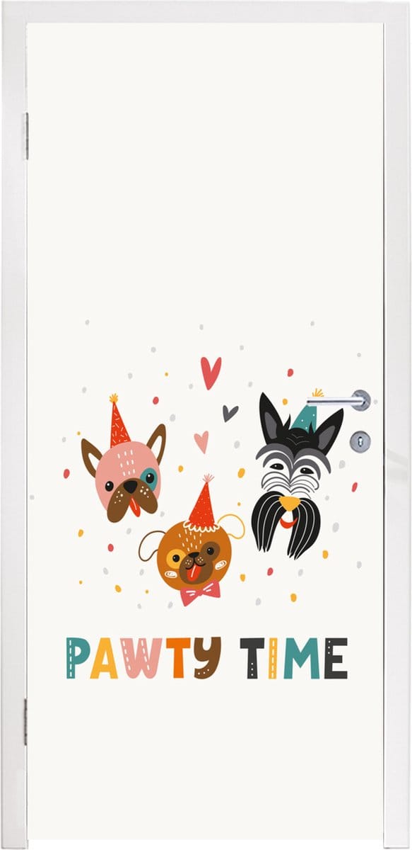 Deursticker Pawty time - Honden - Spreuken - Quotes - 85x205 cm - Deurposter