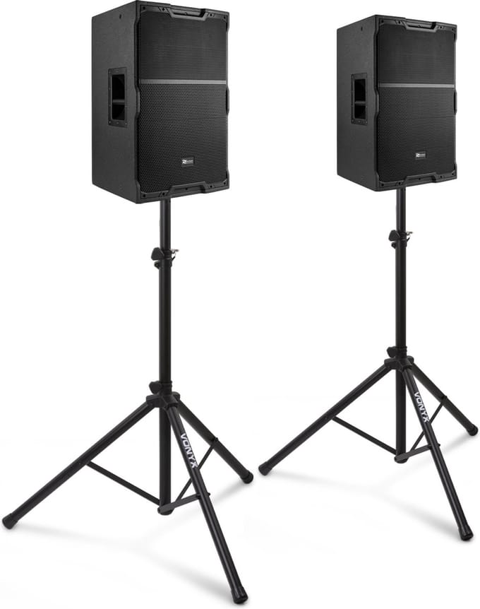 Power Dynamics PDY212A actieve speakerset met statieven - 12 inch - 1400W - Zwart