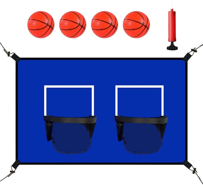 Trampoline Basketbalset - Hoepel spel - Actief spelen buiten - Dubbele hoepel ontwerp - Set van twee - Blauw