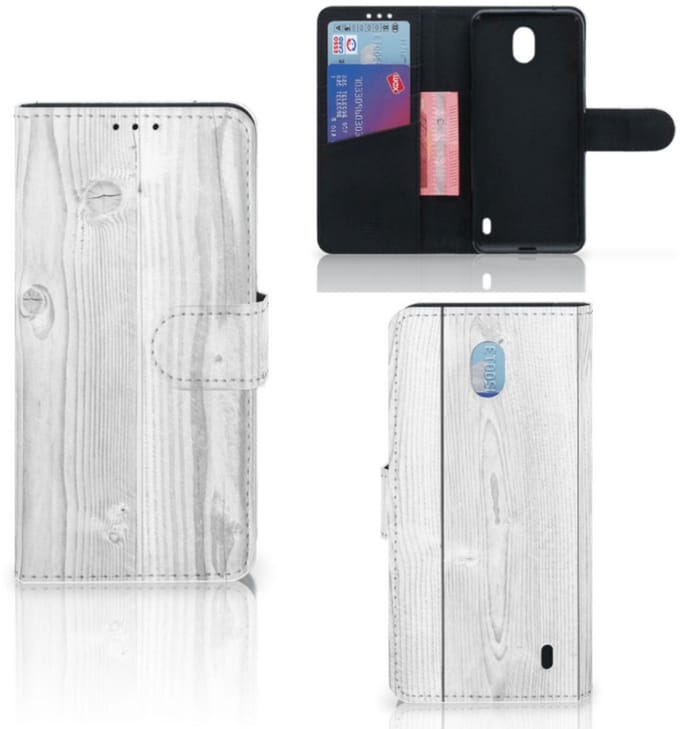 Nokia 1 Plus Book Style Case White Wood
