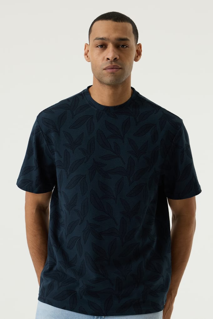 GARCIA Heren Print T-shirt Blauw Korte mouw