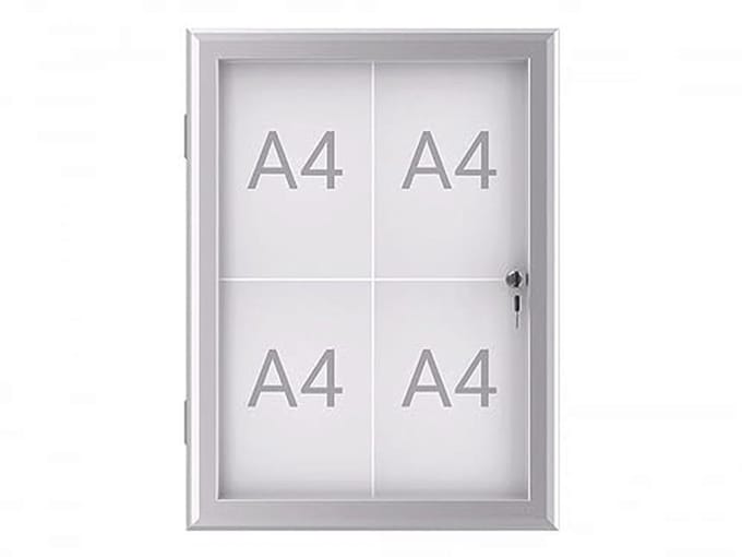 Showbox voor Presentaties 4 x A4 met Aluminium Frame en Glazen Deur