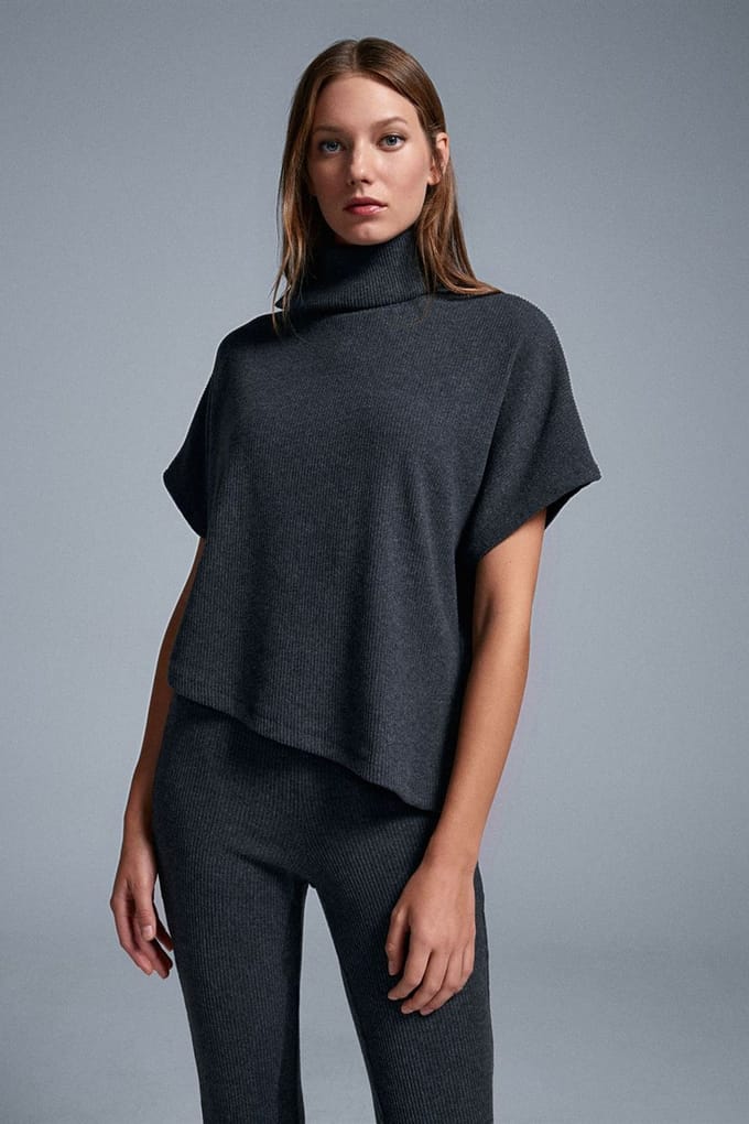 Geribbelde Coltrui met Korte Mouwen Blouse
