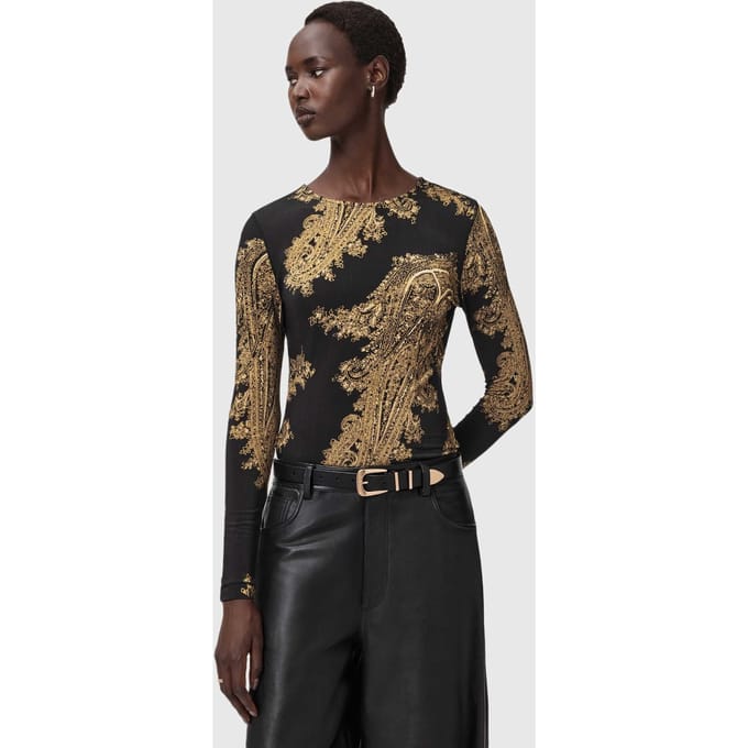 AllSaints Katlyn Top Ella Black Taglia: 6 | Maglie a manica lunga Outlet | Donna | Nero