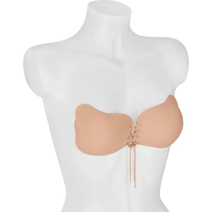 Bye Bra Lace-It Bh, Zelfklevende Bh, Push-Up Bh, Plak BH vetersluiting, Strapless En Backless Bh, Cup A-E, Beige, E