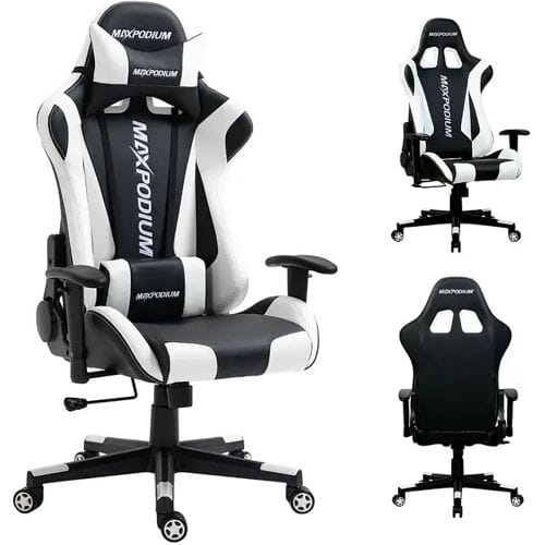 MAXPODIUM Gamingstoel – ergonomisch, volledig verstelbaar – Skilled, Zwart en Wit