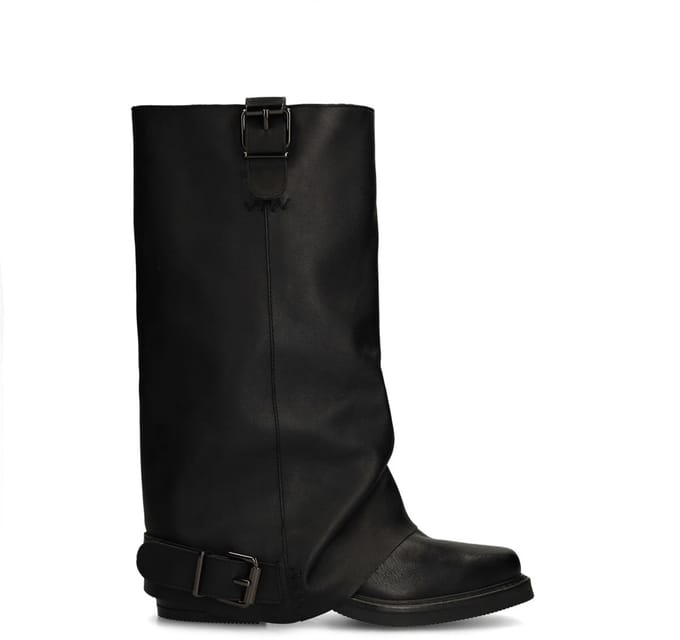 Sacha - Dames - Zwarte leren biker boots met flap - Maat 38