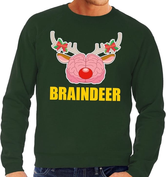 Foute kersttrui / sweater braindeer groen voor heren - Kersttruien M
