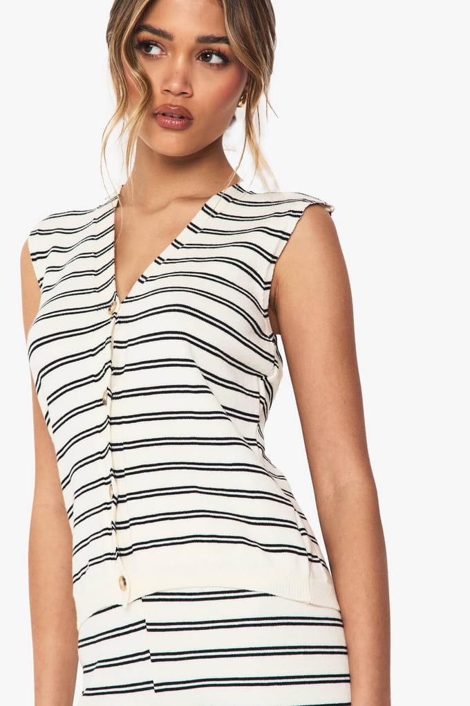 boohoo Dames Gebreide Superzachte Gestreepte Gilet | Mono | Maat: Small