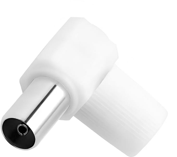 Force Case, 9,52 mm coaxiale TV-stekker 90° gehoekt afgeschermd mannelijk, Wit