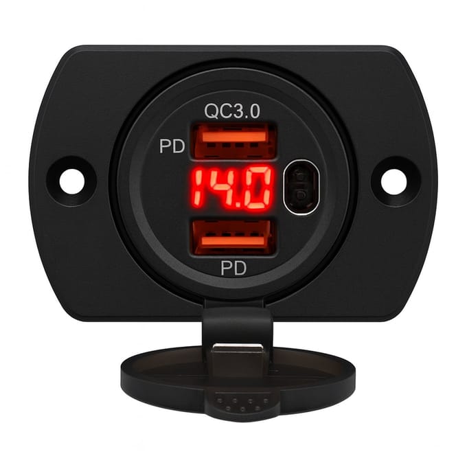 THAR Inbouw USB-C Lader 45W – Met LED Voltmeter - Rood