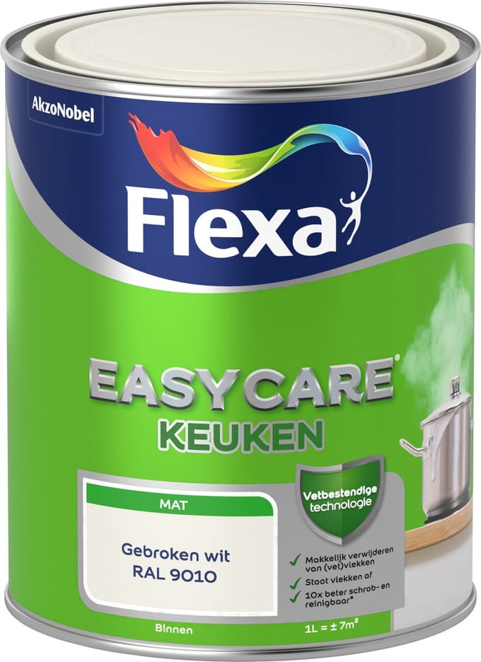 Flexa Easycare Muurverf - Mat - Gebroken Wit / Ral 9010 - 1l