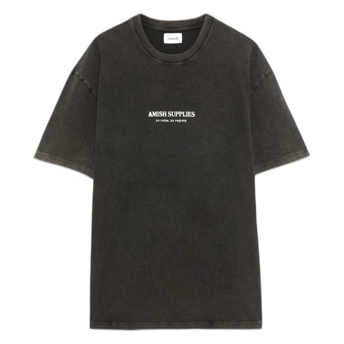 T-shirt Amish jersey grunge pigment steen - zwart