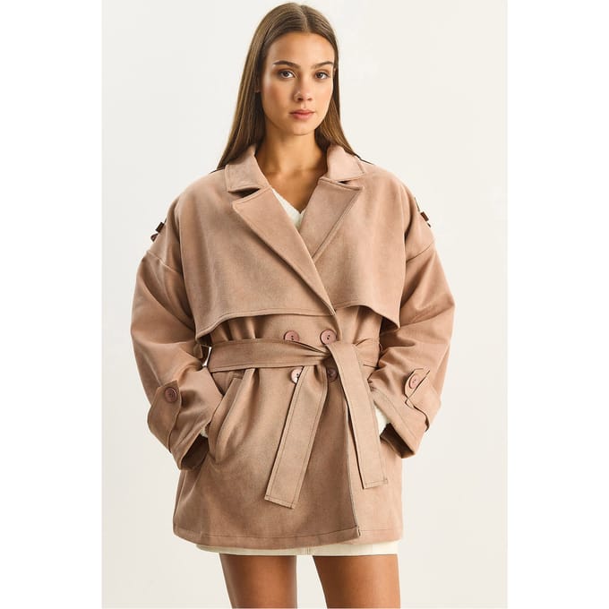 Oversized Faux Suede Trenchcoat