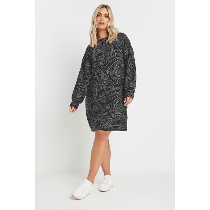 Yours Zwarte Abstract Print Soft Touch Jumperjurk Size 48