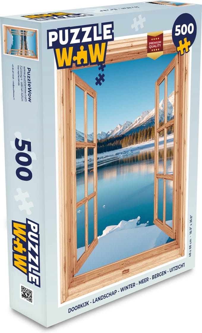 Puzzel Doorkijk - Landschap - Winter - Meer - Bergen - Uitzicht - Legpuzzel - Puzzel 500 stukjes