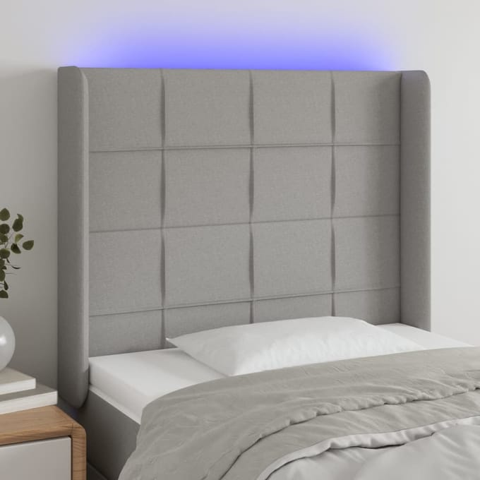 vidaXL - Hoofdbord - LED - 103x16x118/128 - cm - stof - lichtgrijs