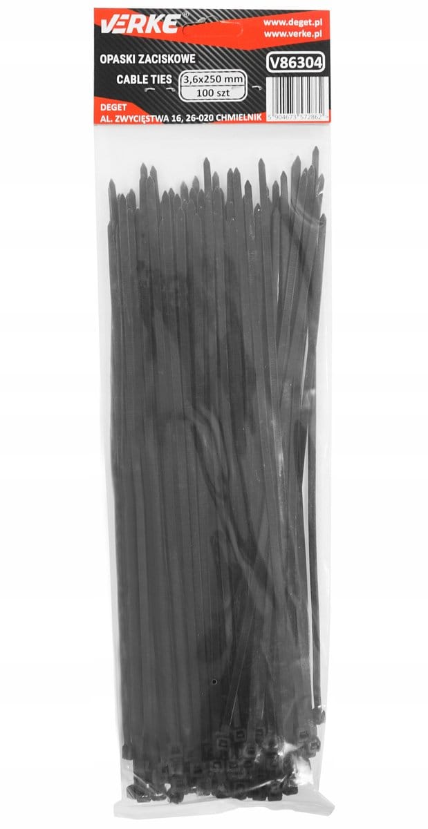 Kabelbinders 3,6x250mm Zwart - 100 st