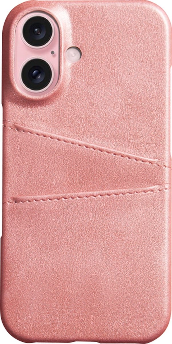 Backcover met Opbergvakjes + PMMA Screenprotector voor iPhone 16 _ Roze Goud