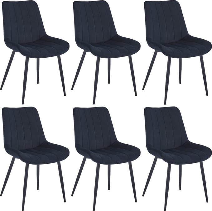 Colenis® - Verta Eetkamerstoel - Set Van 6 - Zwart - Velvet - Industrieel