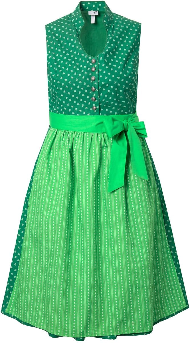 Ulla Popken - Dames - Dirndl opstaande kraag sierknopen mouwloos - Grasgroen - Maat 48