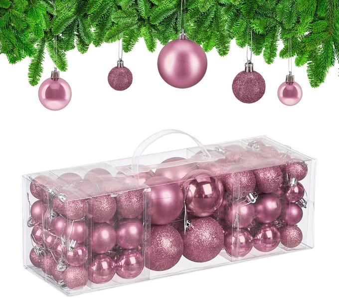 kerstballen set van 76 - 3, 4 en 6 cm - plastic - onbreekbaar - roze