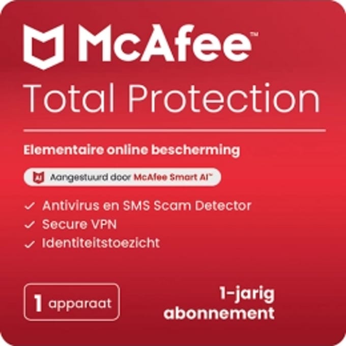McAfee Total Protection | Jaarlicentie | Beveiliging voor 1 Apparaat
