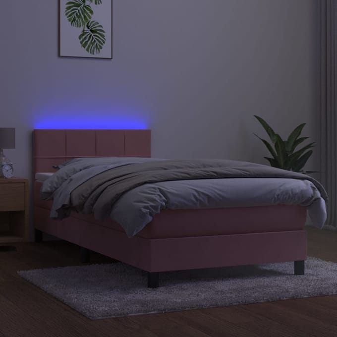 vidaXL - Boxspring - met - matras - en - LED - fluweel - roze - 100x200 - cm