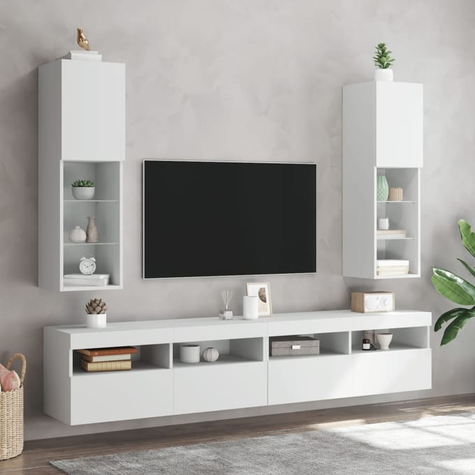vidaXL - Tv-meubels - met - LED-verlichting - 2 - st - 30,5x30x102 - cm - wit
